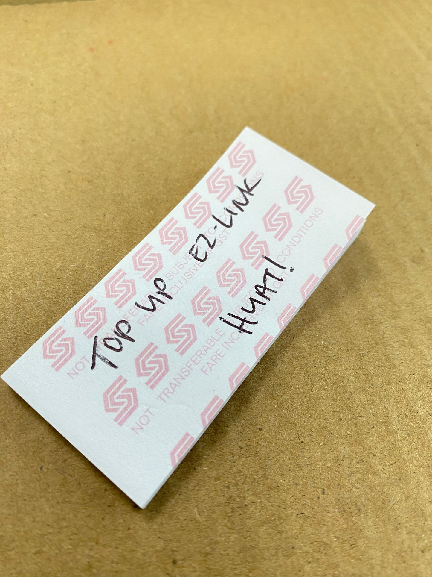 SBS bus ticket post-it note